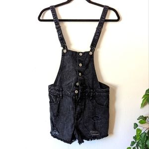 PacSun Distressed Denim Overall Shorts